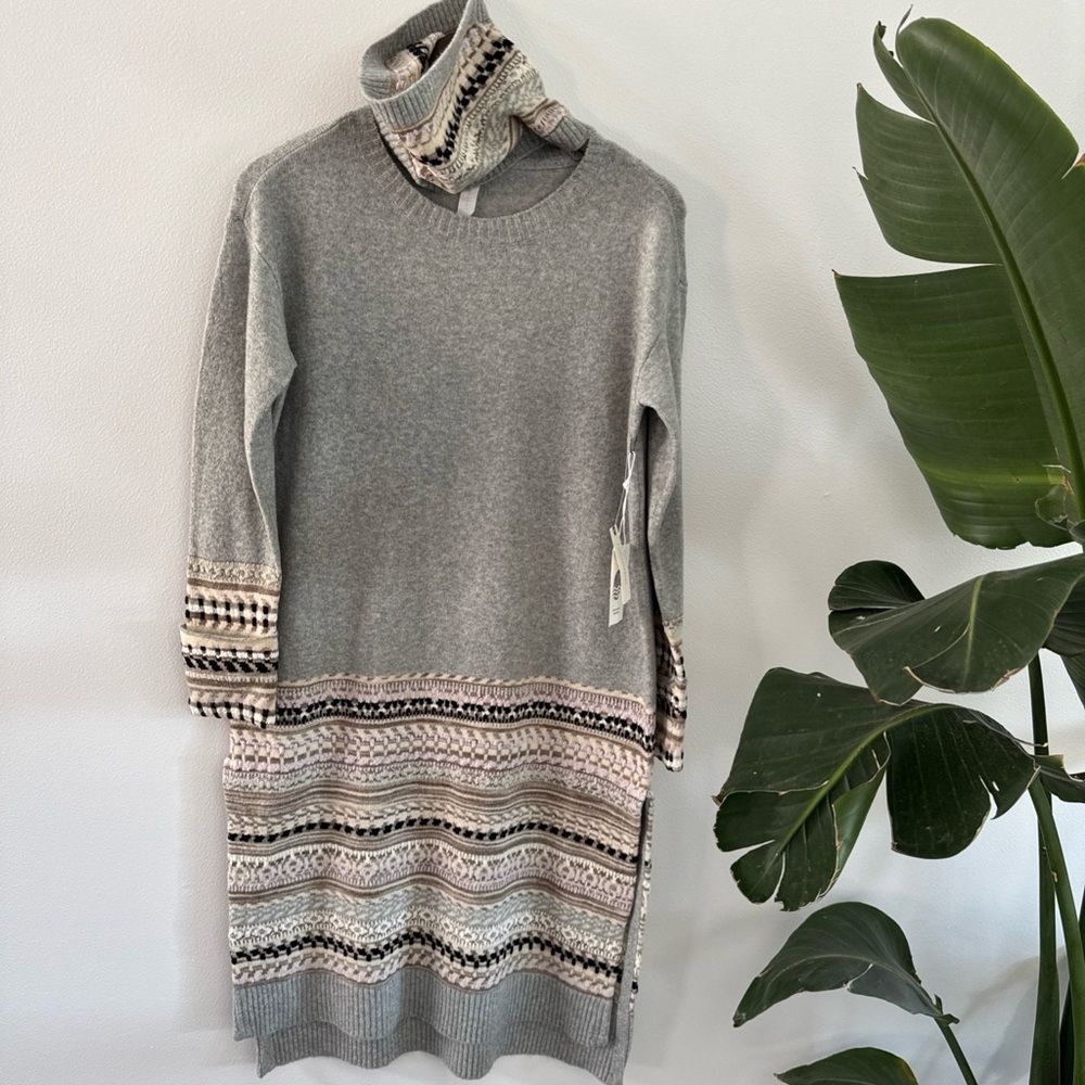 Anthropologie Gray and Pink Cowl Neck Sweater